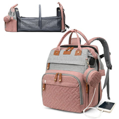 Baby Diaper Bags - Waterproof - USB Charging Port Baby Shower Gifts Large Capacity diaper backpack Grey Pink