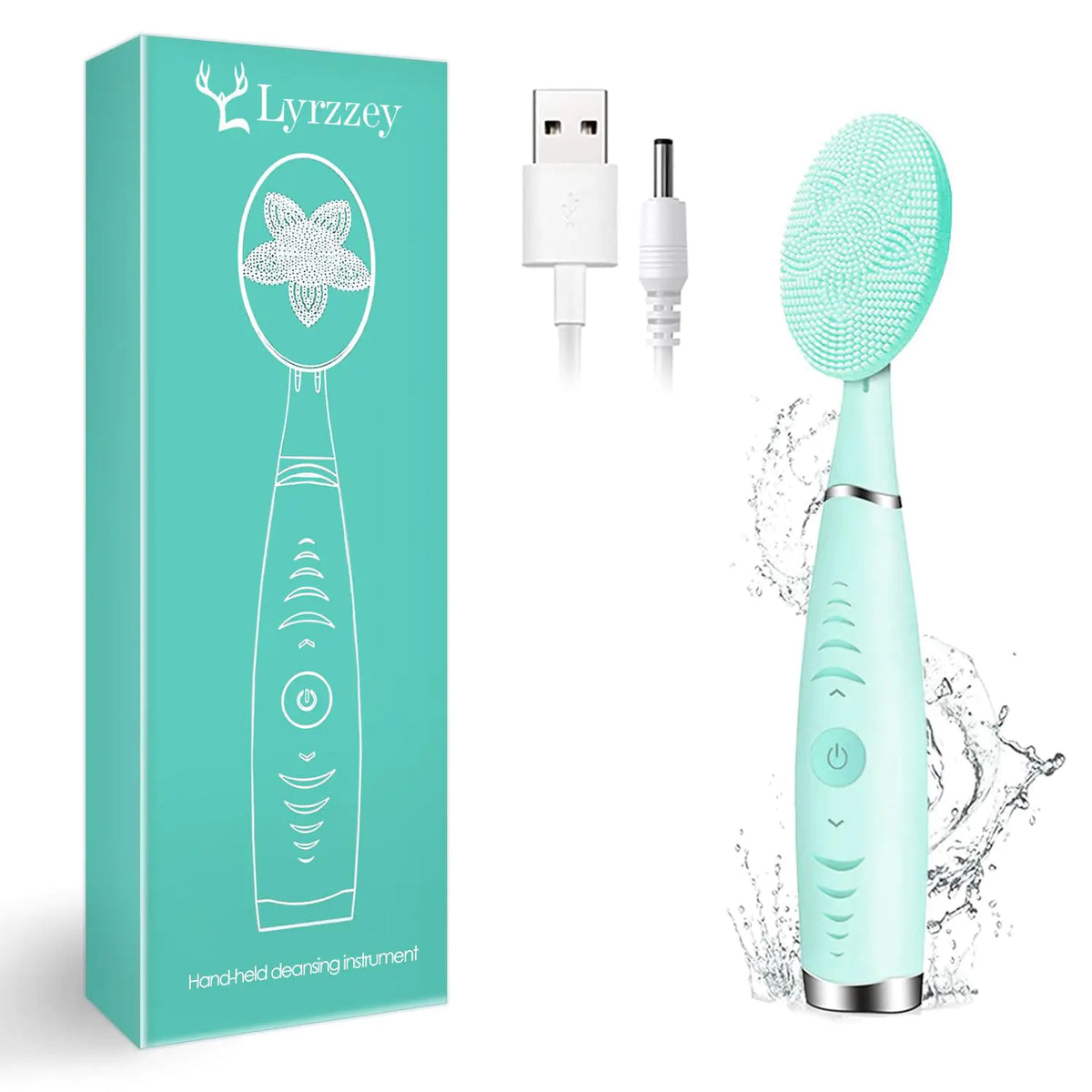 Sonic Facial Cleansing Brush Lyrzzey Portable Handled Face Cleansing Brush with 5 Adjustable Speeds Vibrating Rechargeable Face Cleansing Brush for Deep Cleaning Gentle Exfoliating Massaging(Blue)