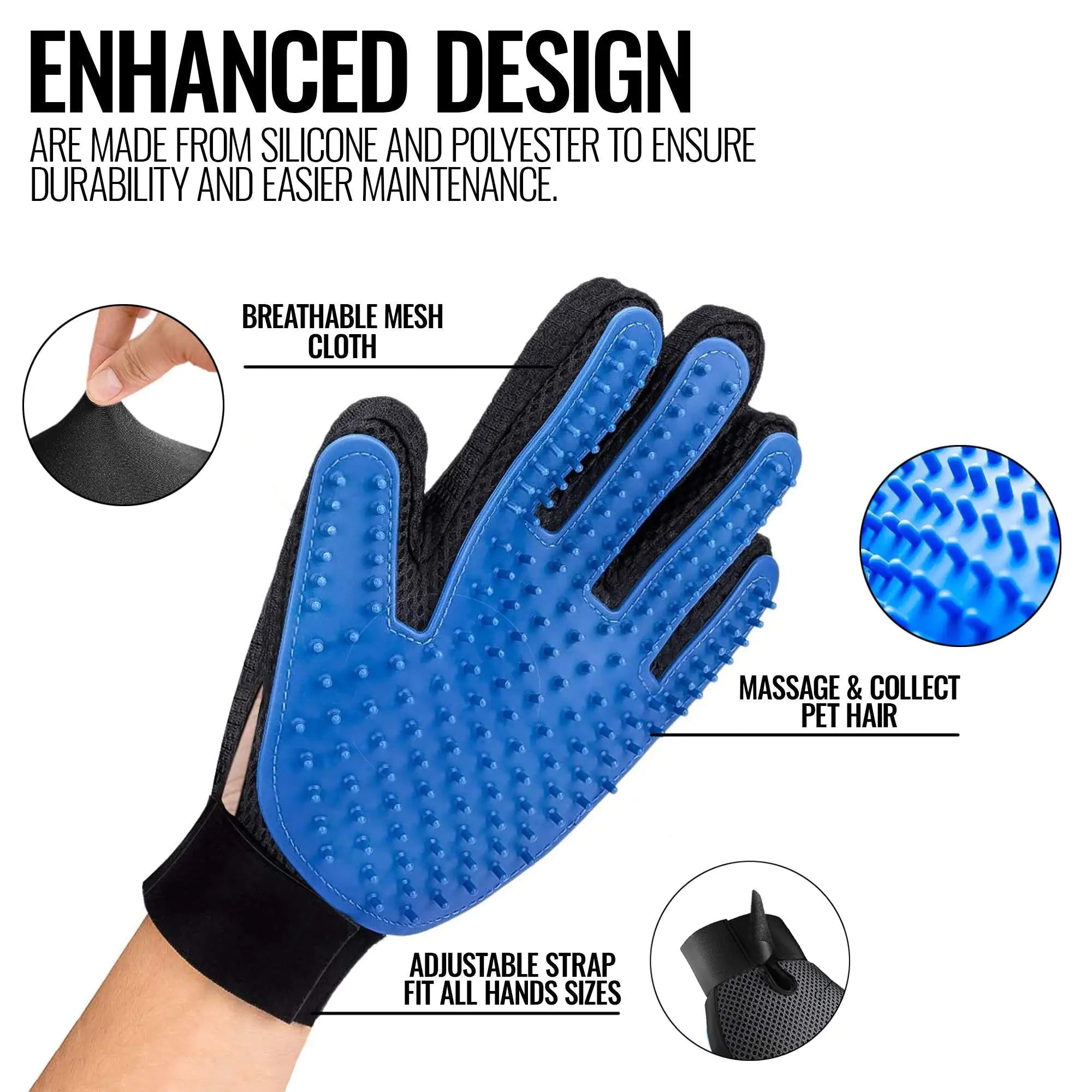 Pet Grooming Gloves - Deshedding Hair Removal Massage Pair