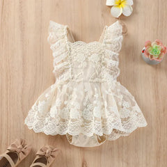 Princess Floral Lace Romper for Baby Girls with Adjustable Straps