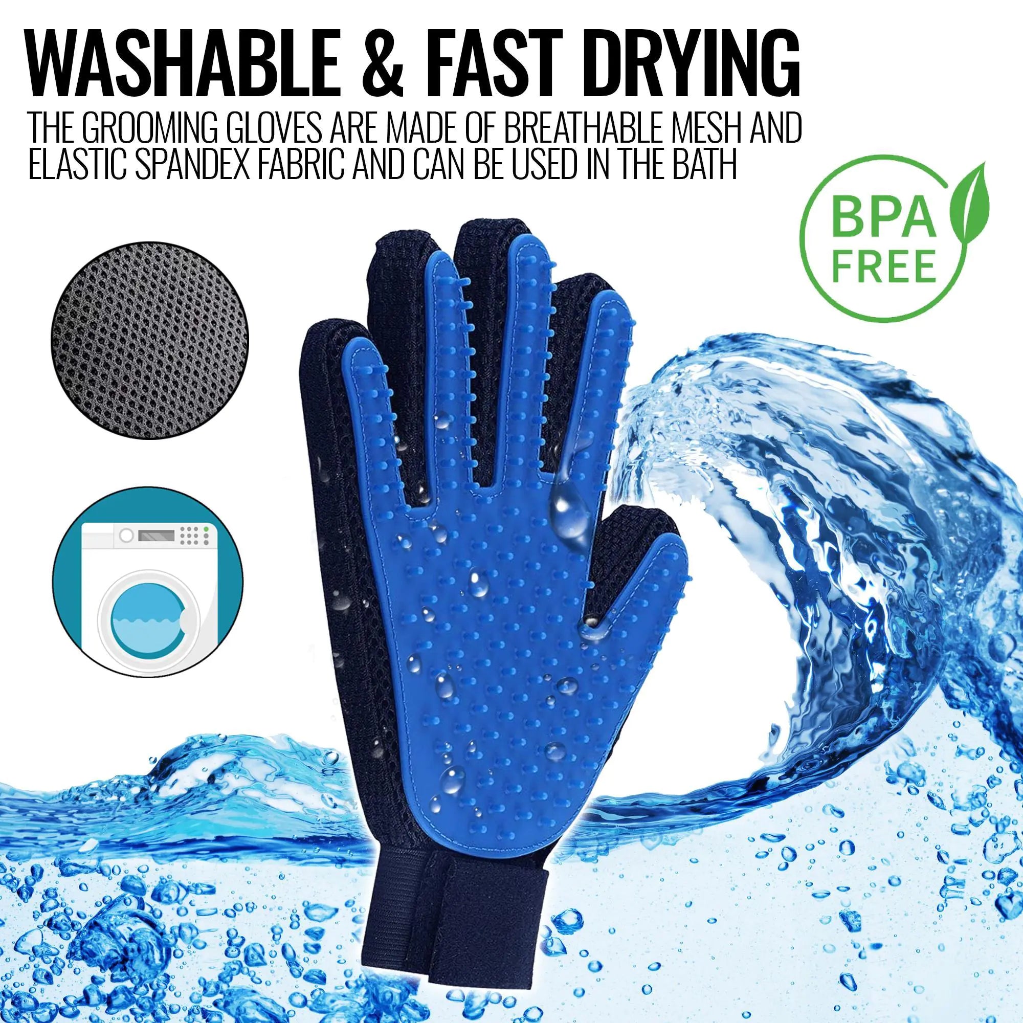 Pet Grooming Gloves - Deshedding Hair Removal Massage Pair