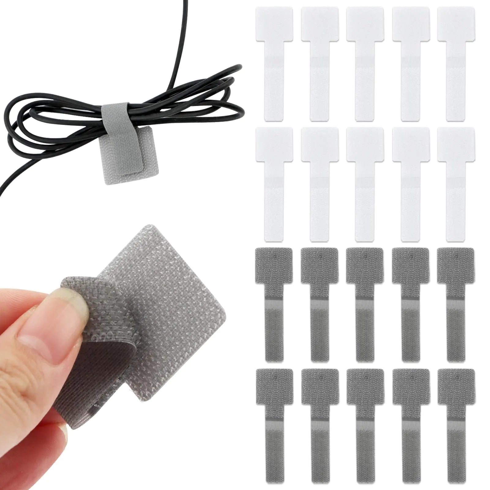 40pcs Hook and Loop Cable Ties - Adhesive Wire Organizer