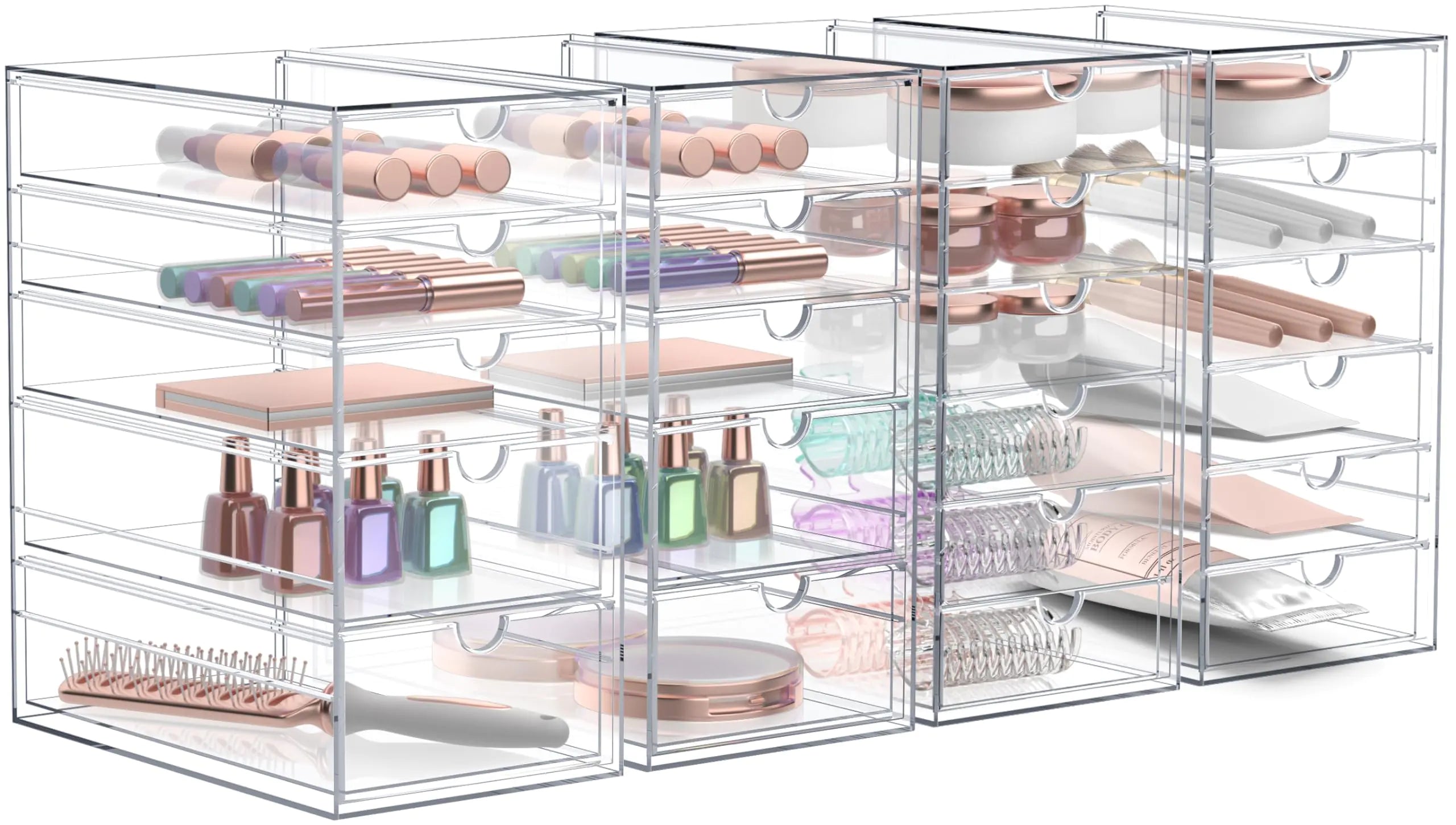 Makeup Organizer With 22 Drawers Acrylic Drawer Organizer for Makeup Office Organization and Storage Art Supplies Jewelry Stationary - 4 Pcs Clear Stackable