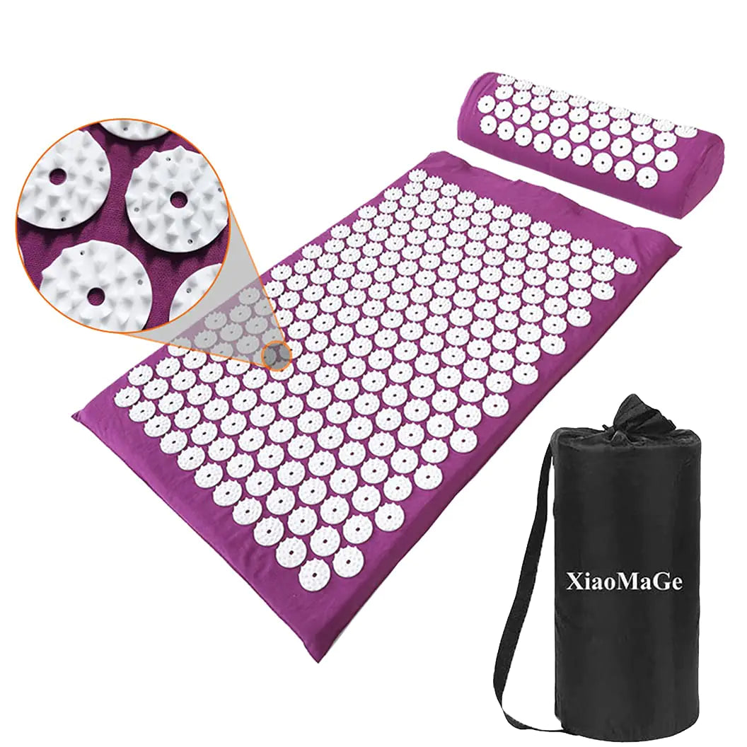 Acupressure Mat and Pillow Set with Bag - Large Size 28.7 X 16.5 inch Acupuncture Mat for Neck & Back Pain Muscle Relaxation Stress Relief Sciatica Pain Relief Pillow (Purple)