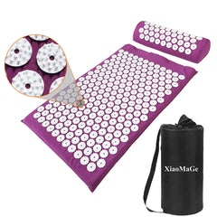 Acupressure Mat and Pillow Set with Bag - Large Size 28.7 X 16.5 inch Acupuncture Mat for Neck & Back Pain Muscle Relaxation Stress Relief Sciatica Pain Relief Pillow (Purple)