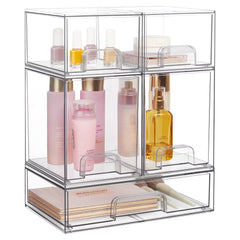 Stackable Storage Drawers Set of 5 Clear Plastic Organizer Bins for Beauty Supplies - Ideal for Vanity BathroomCabinetPantry Organization