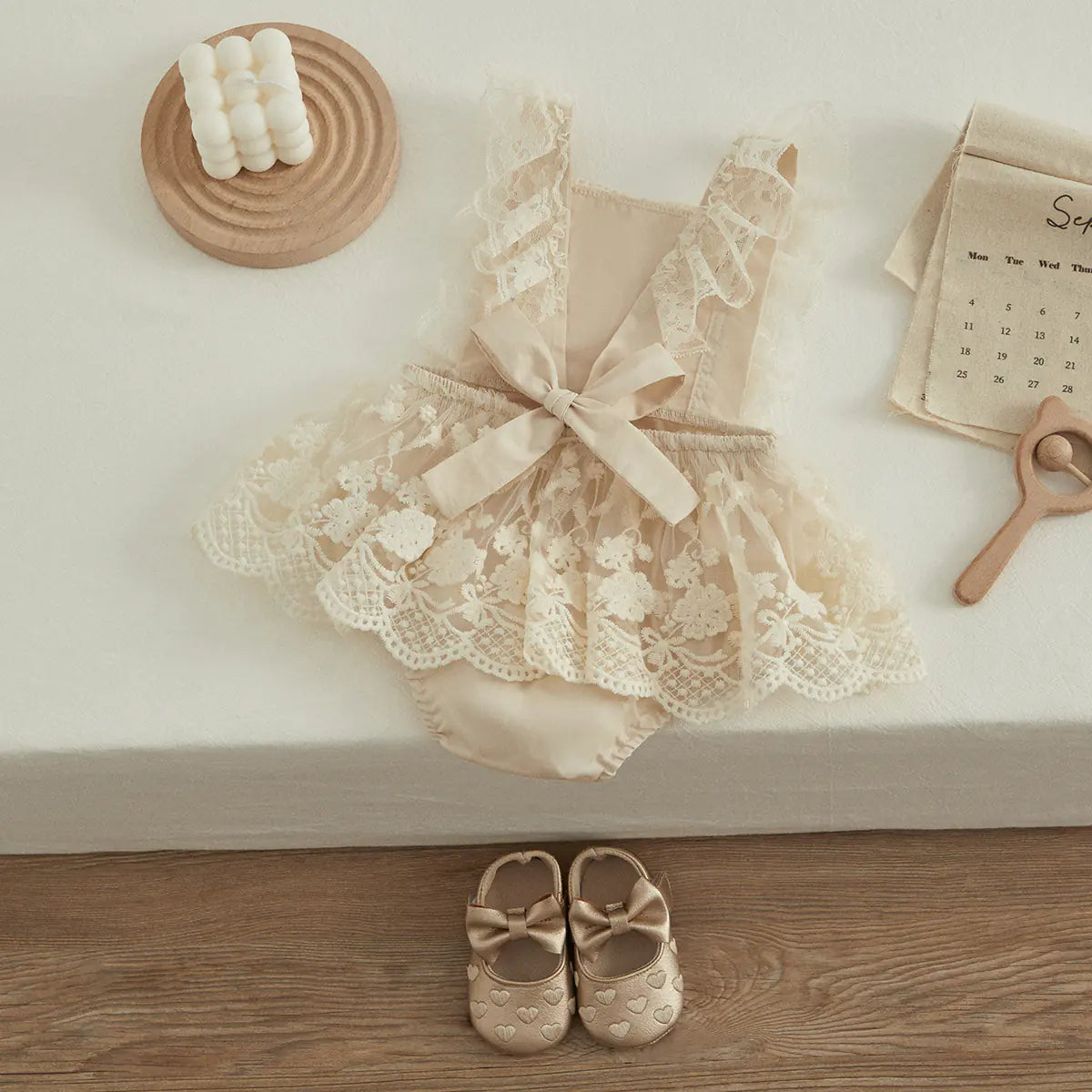 Princess Floral Lace Romper for Baby Girls with Adjustable Straps