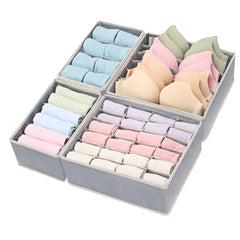 4 Pack Foldable Underwear and Bras Drawer Organizers Fabric Closet Dresser Drawers Organizers Dividers Clothing Storage Organizers Box for Lingerie Panties Socks BriefsTies Gray