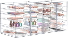 Makeup Organizer With 22 Drawers Acrylic Drawer Organizer for Makeup Office Organization and Storage Art Supplies Jewelry Stationary - 4 Pcs Clear Stackable
