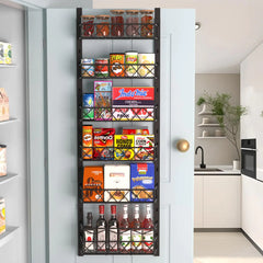 Over The Door Pantry Organizer 6-Tier Pantry Organization and Storage Wall Mounted & Over The Door Spice Racks for Kitchen Pantry Bathroom Black
